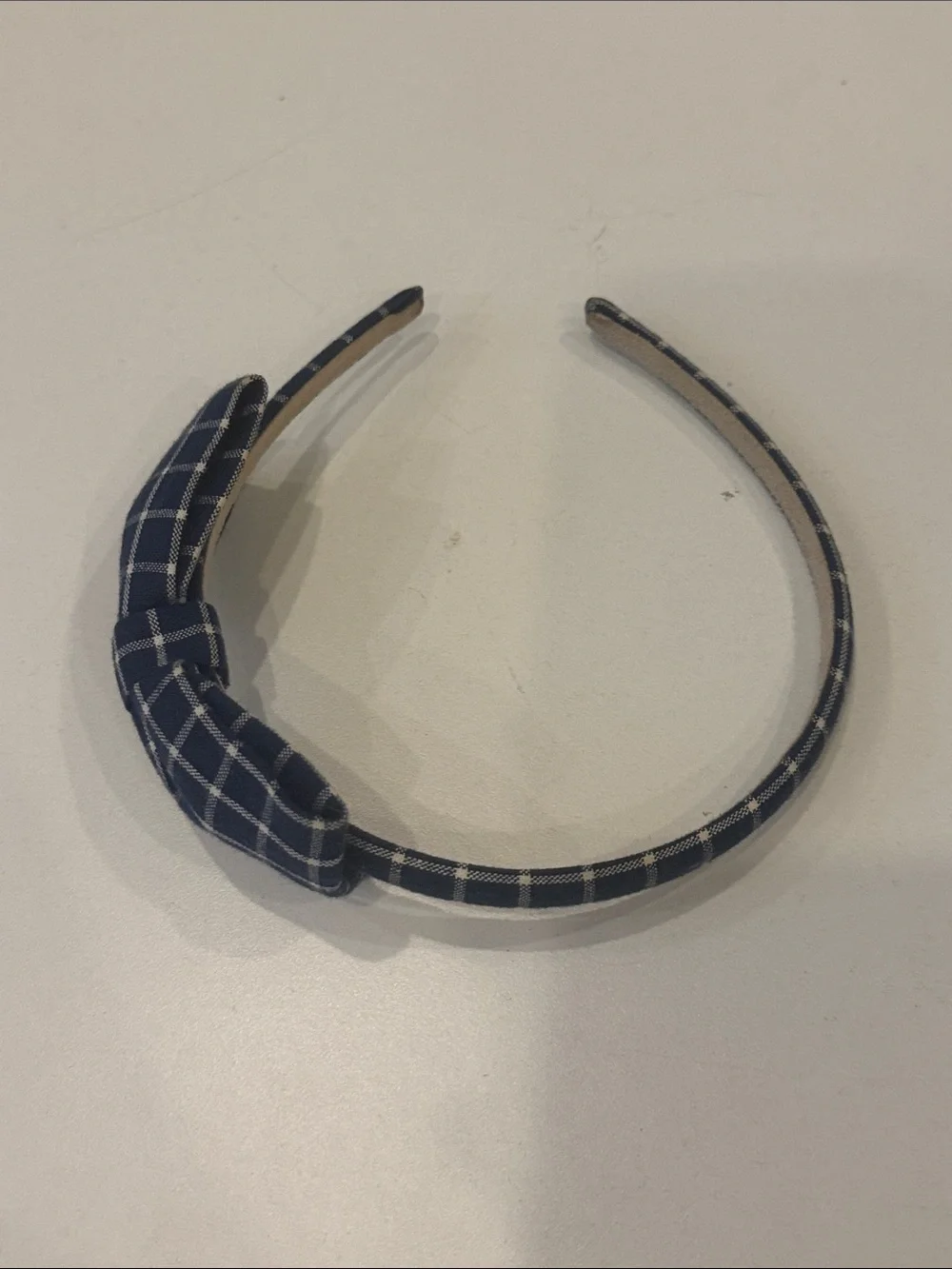 Checked Navy Bow Headband for Kids